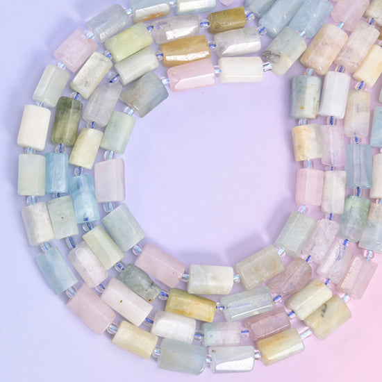 Colorful Morganite Faceted Tube Beads Size 12x8mm Jewelry Making 15.5 Inch Strand