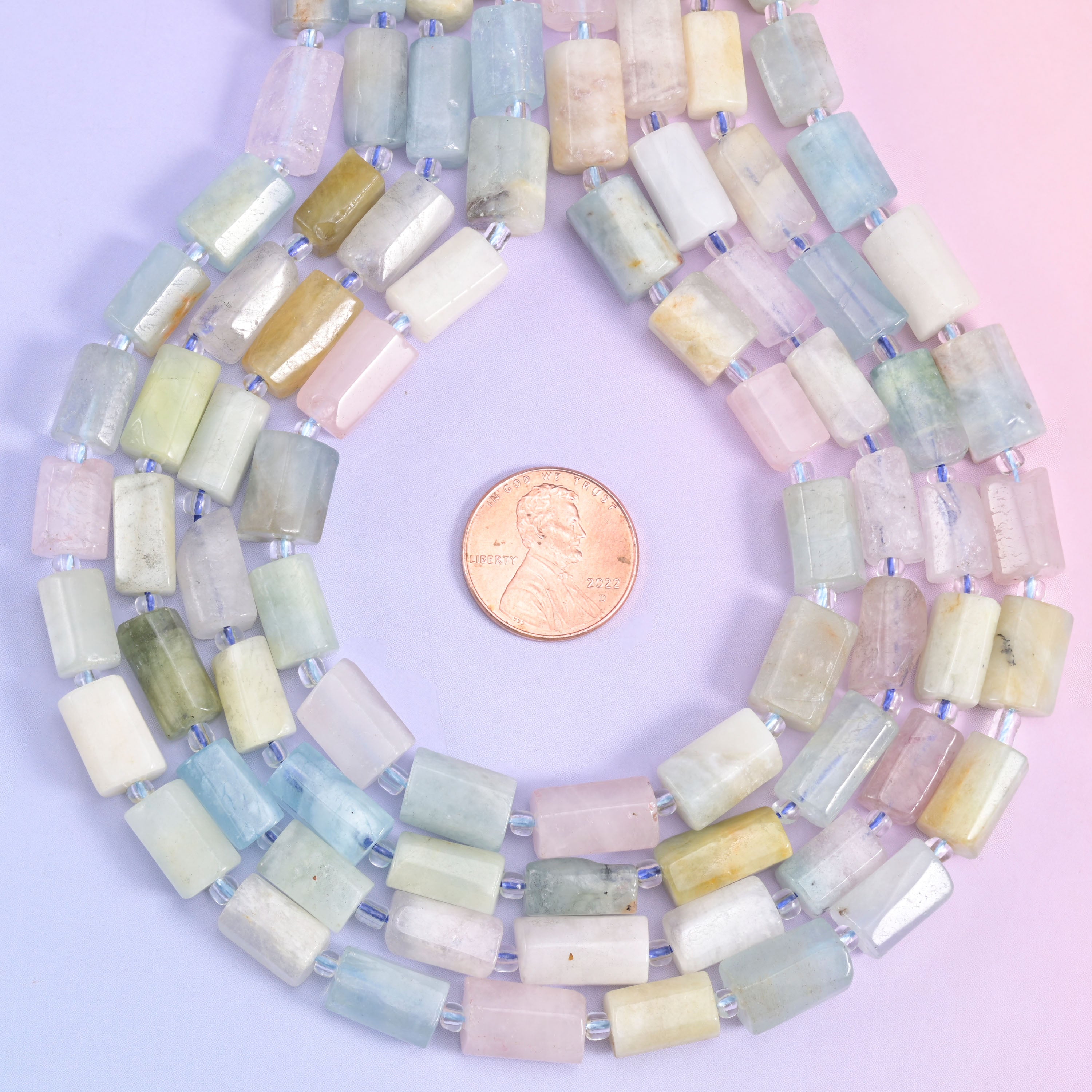 Colorful Morganite Faceted Tube Beads Size 12x8mm Jewelry Making 15.5 Inch Strand