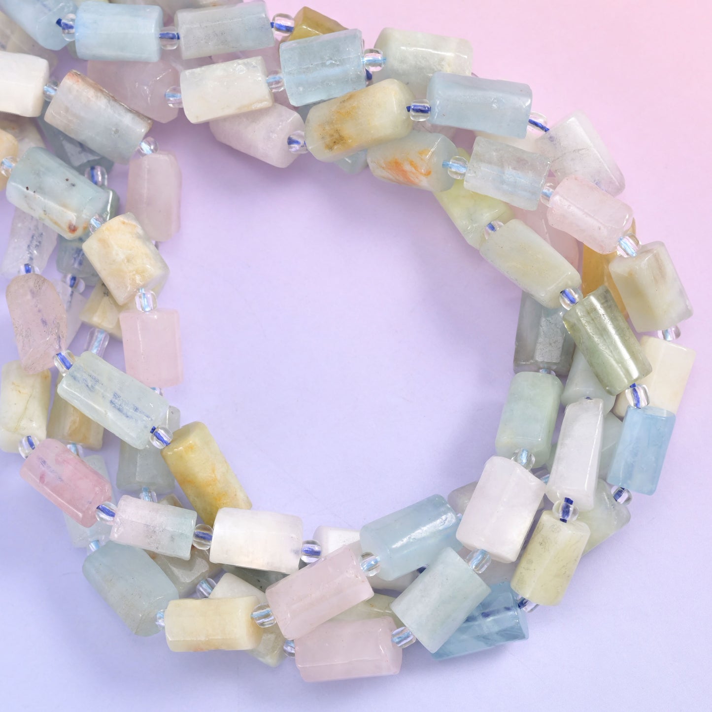 Colorful Morganite Faceted Tube Beads Size 12x8mm Jewelry Making 15.5 Inch Strand