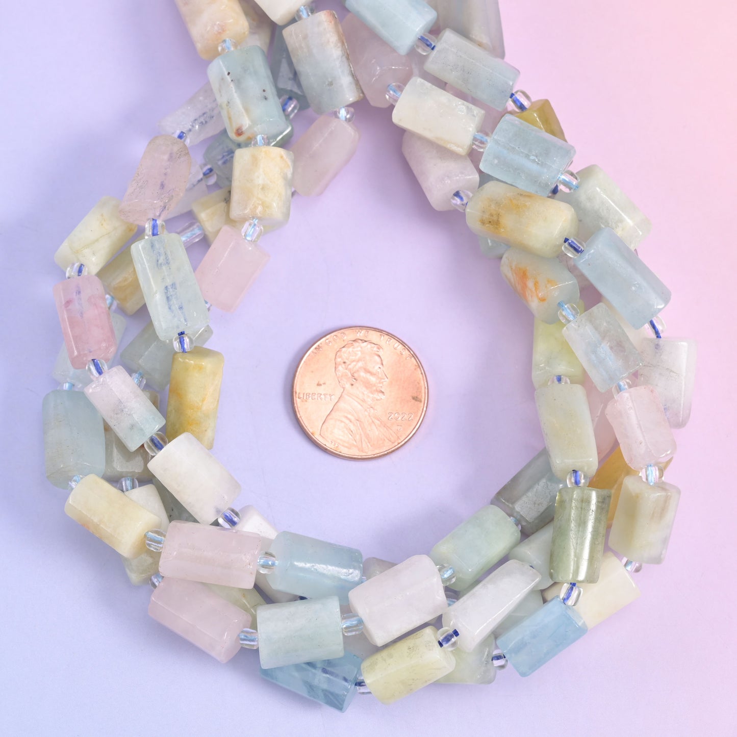 Colorful Morganite Faceted Tube Beads Size 12x8mm Jewelry Making 15.5 Inch Strand