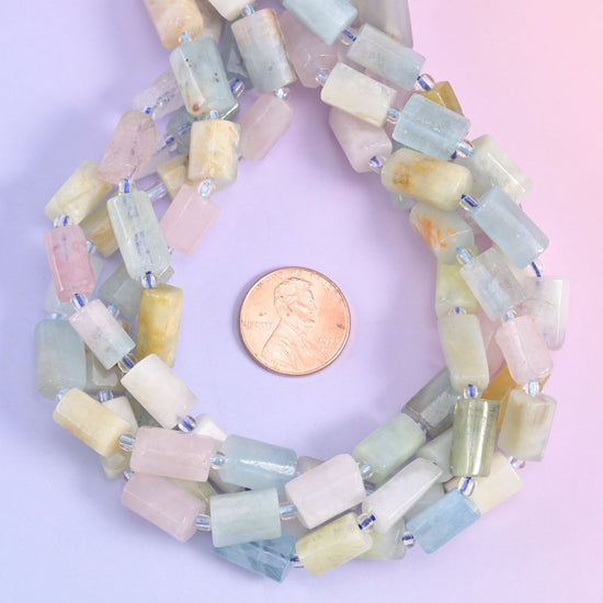 Colorful Morganite Faceted Tube Beads Size 12x8mm Jewelry Making 15.5 Inch Strand