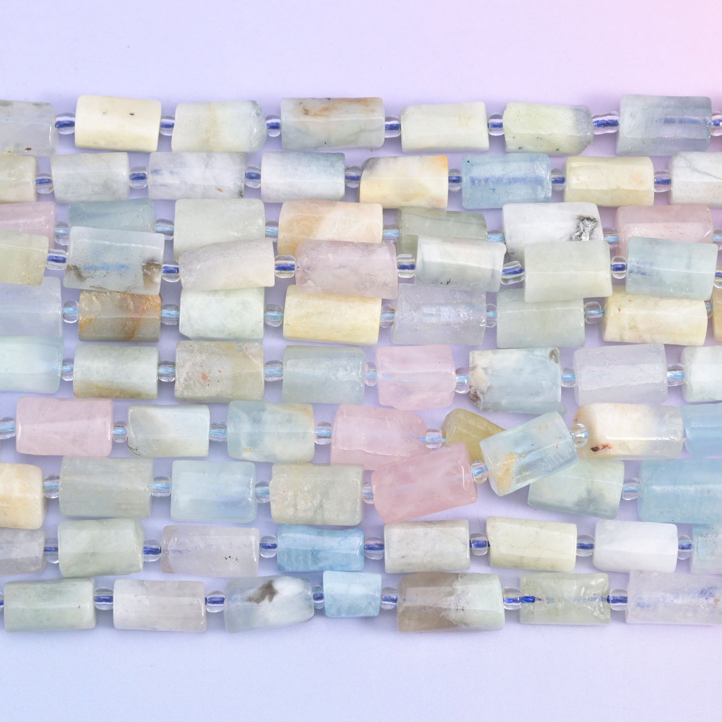 Colorful Morganite Faceted Tube Beads Size 12x8mm Jewelry Making 15.5 Inch Strand