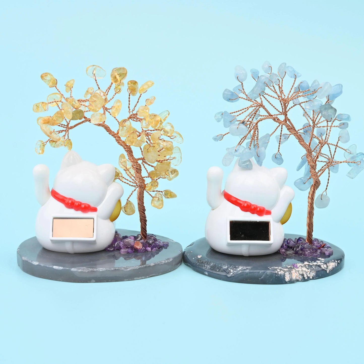 Fortune Cat Gemstone Tree, Lucky Cat Healing Crystal Tree for Home Decor with Agate Base Bottom, Gift for Everyone - Mycrazycrystal