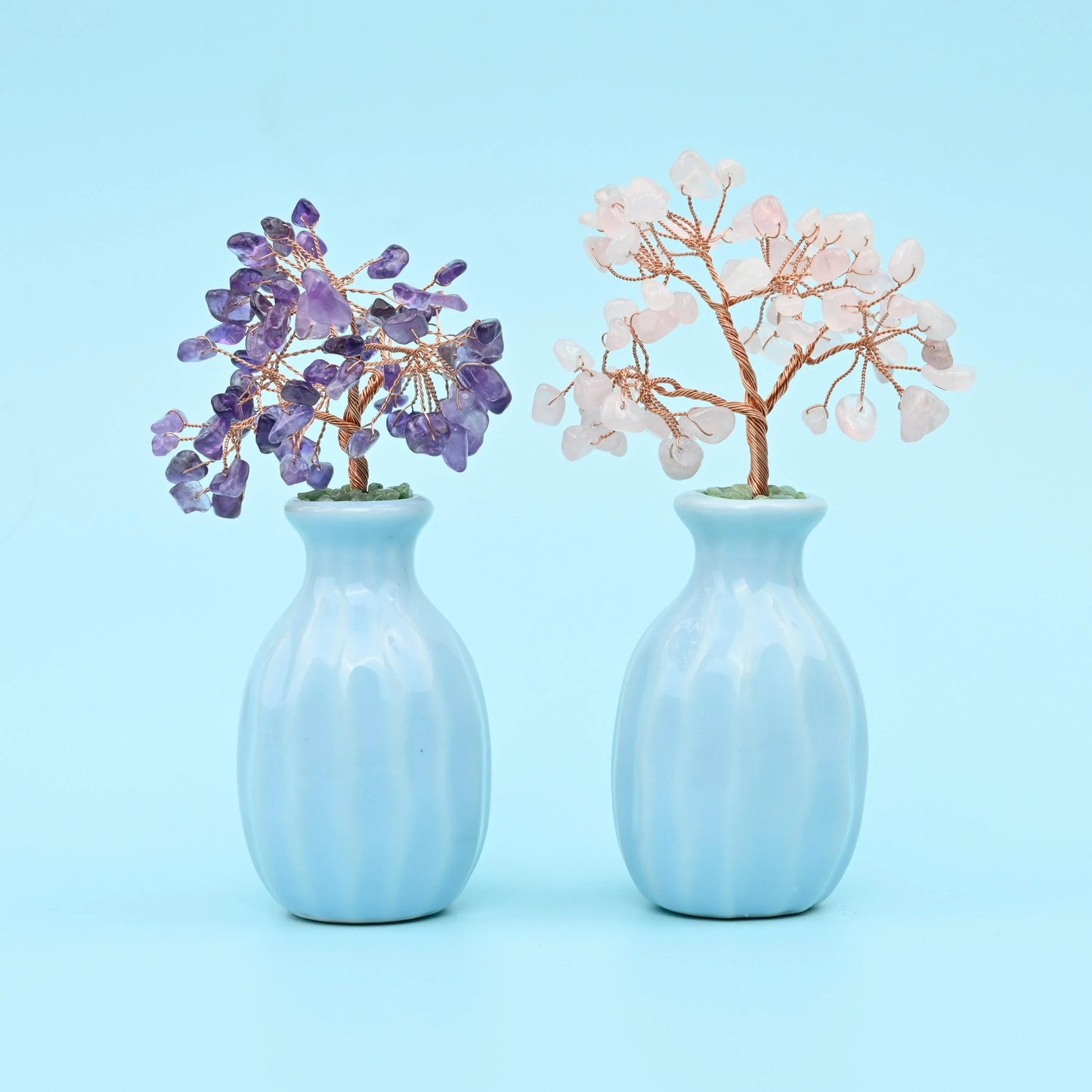 Blue Flower Pot Gemstone Tree, Copper Wire Sculpture Tree of Life, Blue Ceramic Pot Healing Crystal Tree for Home Decor, Gift for Everyone - Mycrazycrystal