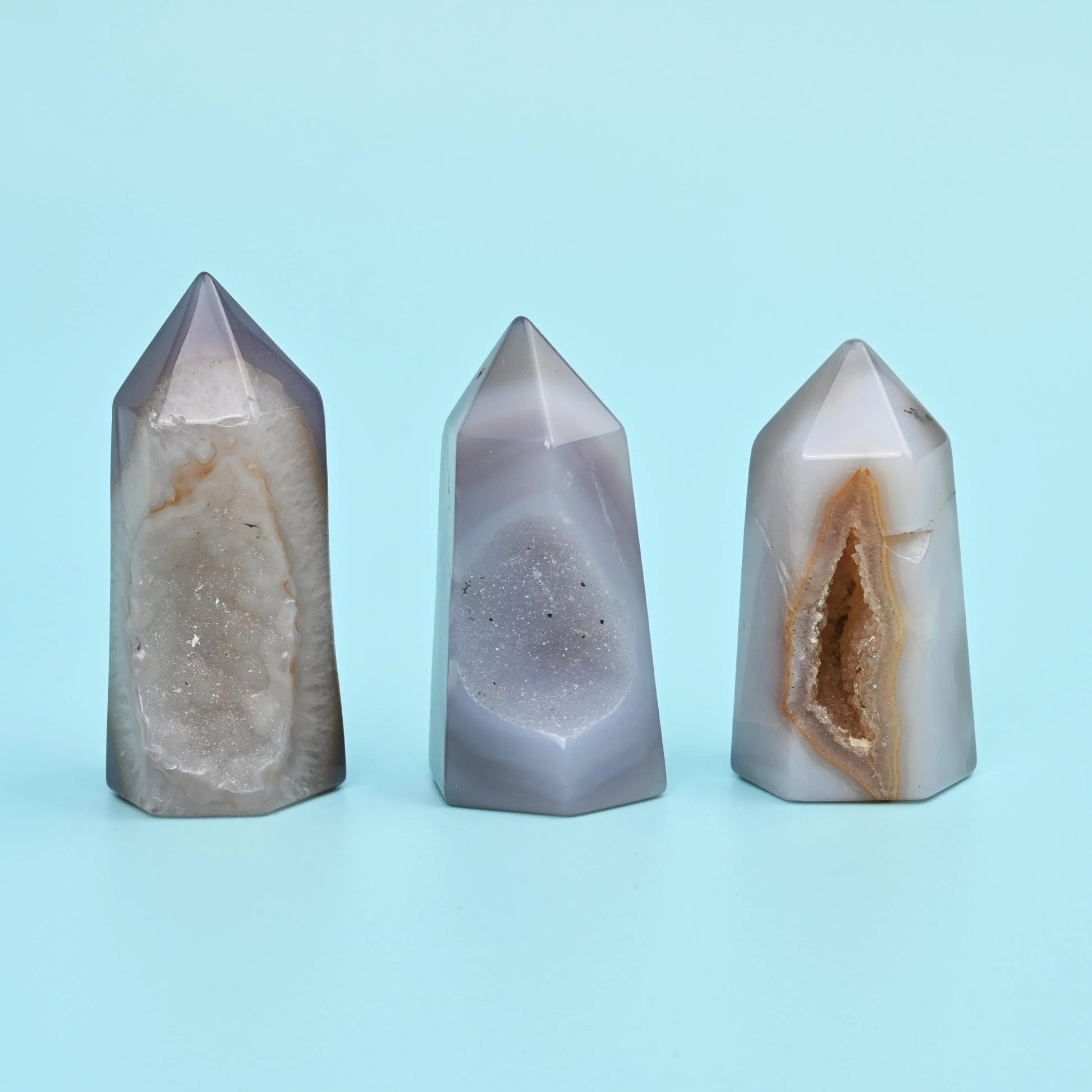 3 x Natural Agate Druzy Towers, Polished Agate Towers, Crystal Towers, Geode Crystals, Home Decor, Gift for Her - Mycrazycrystal