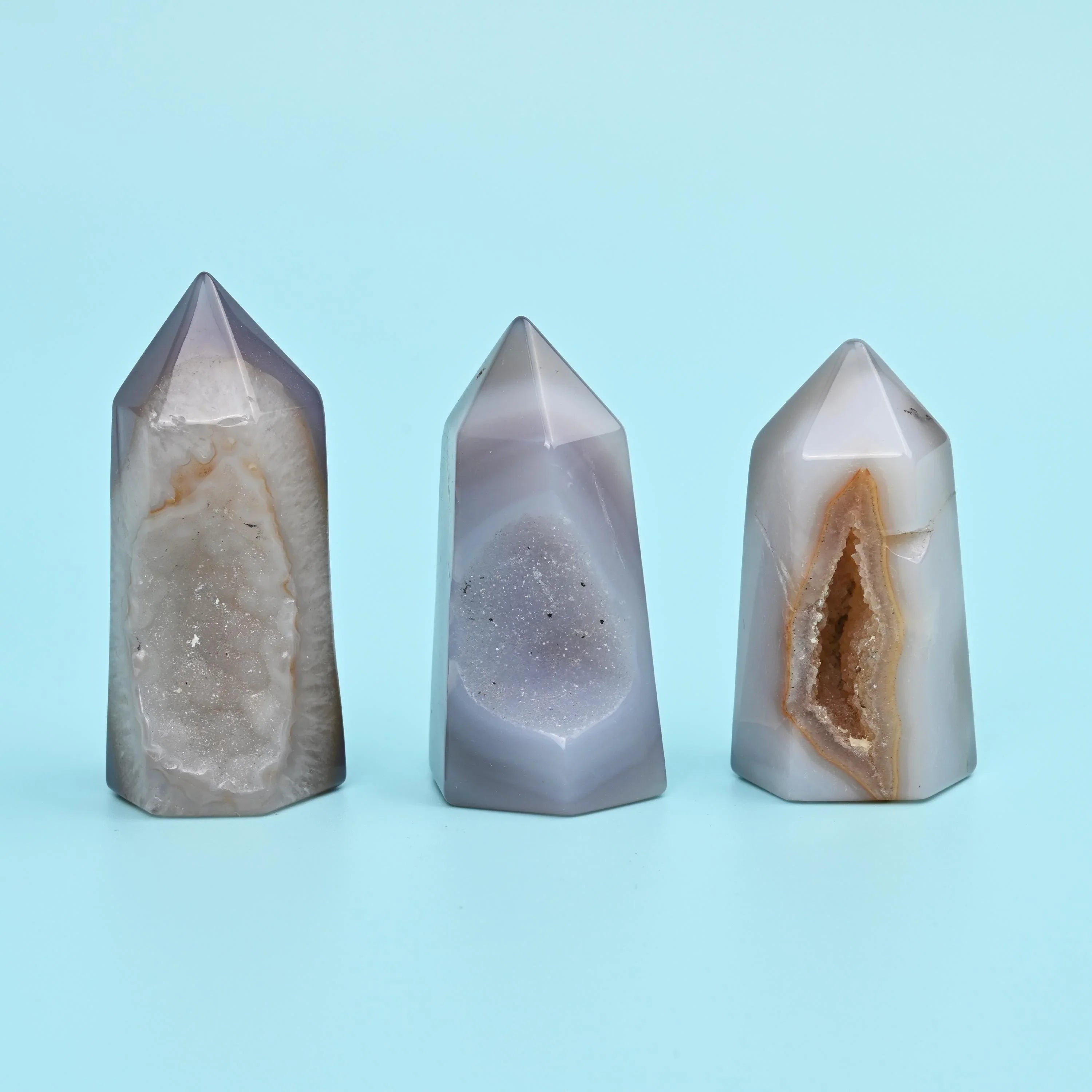 3 x Natural Agate Druzy Towers, Polished Agate Towers, Crystal Towers, Geode Crystals, Home Decor, Gift for Her - Mycrazycrystal