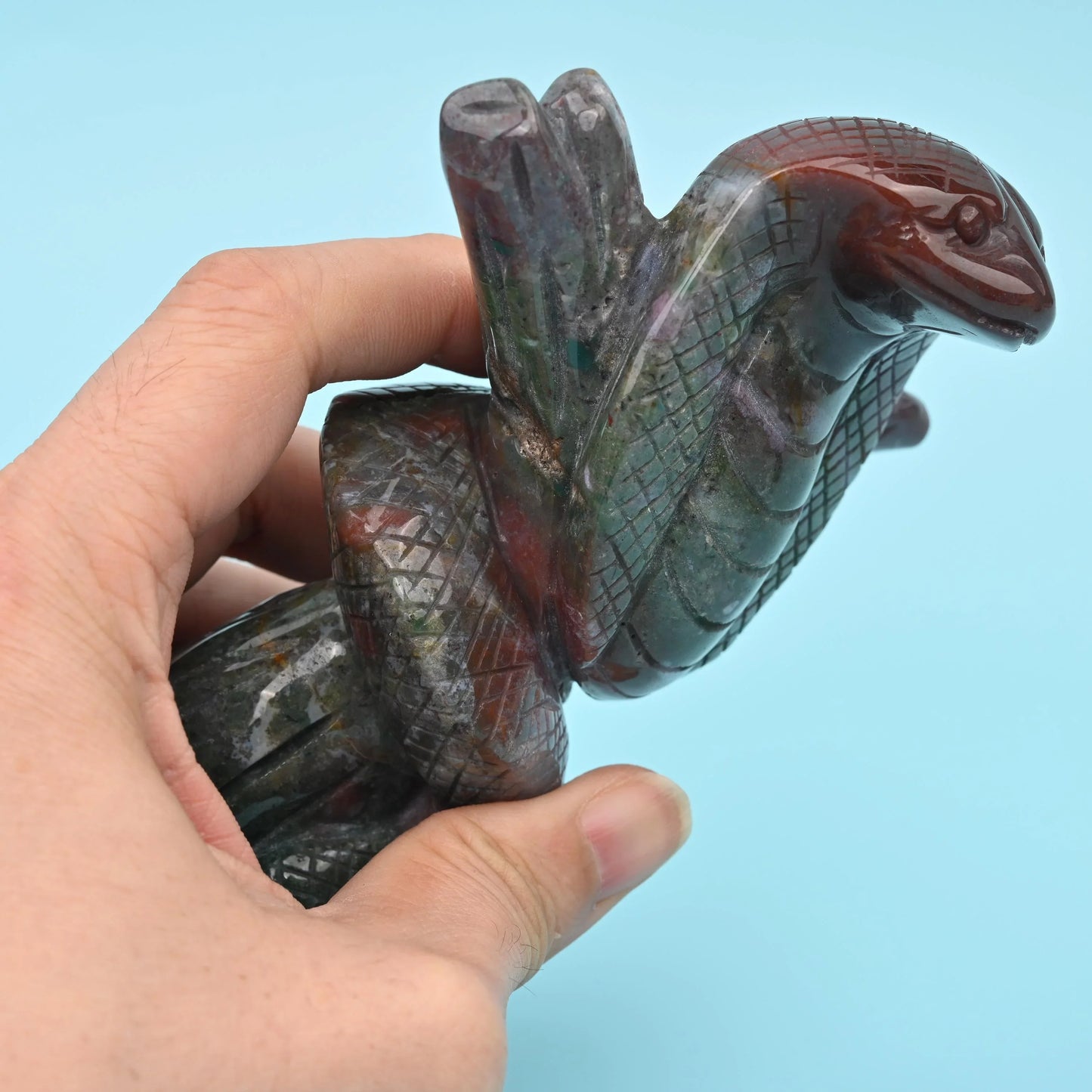 5.7" Natural Large Size Indian Agate Cobra Gemstone Snake Carving 1.6 lb - Mycrazycrystal
