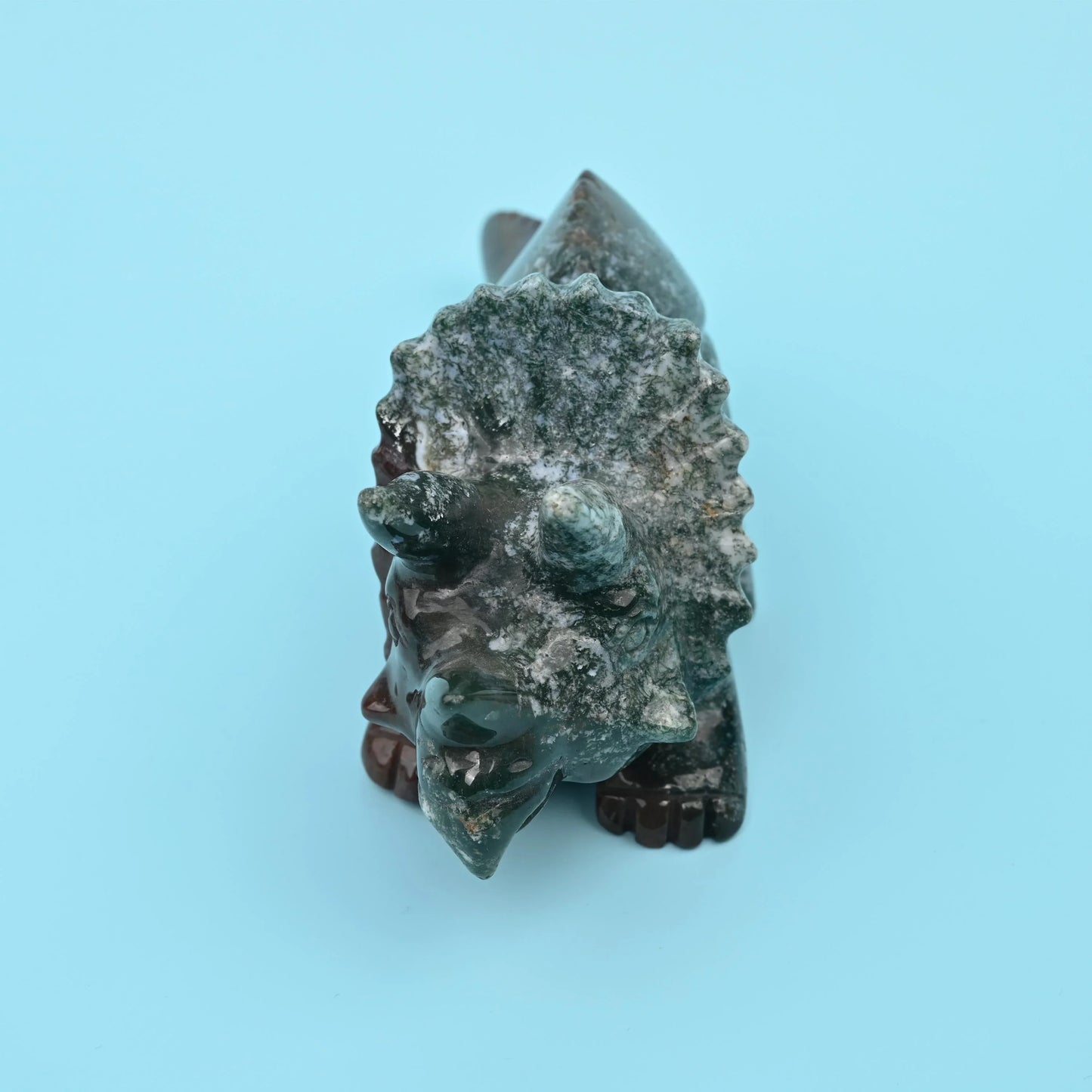 8" Natural Large Size Indian Agate Triceratops Gemstone Dinosaur Carving 1.53 lb - Mycrazycrystal
