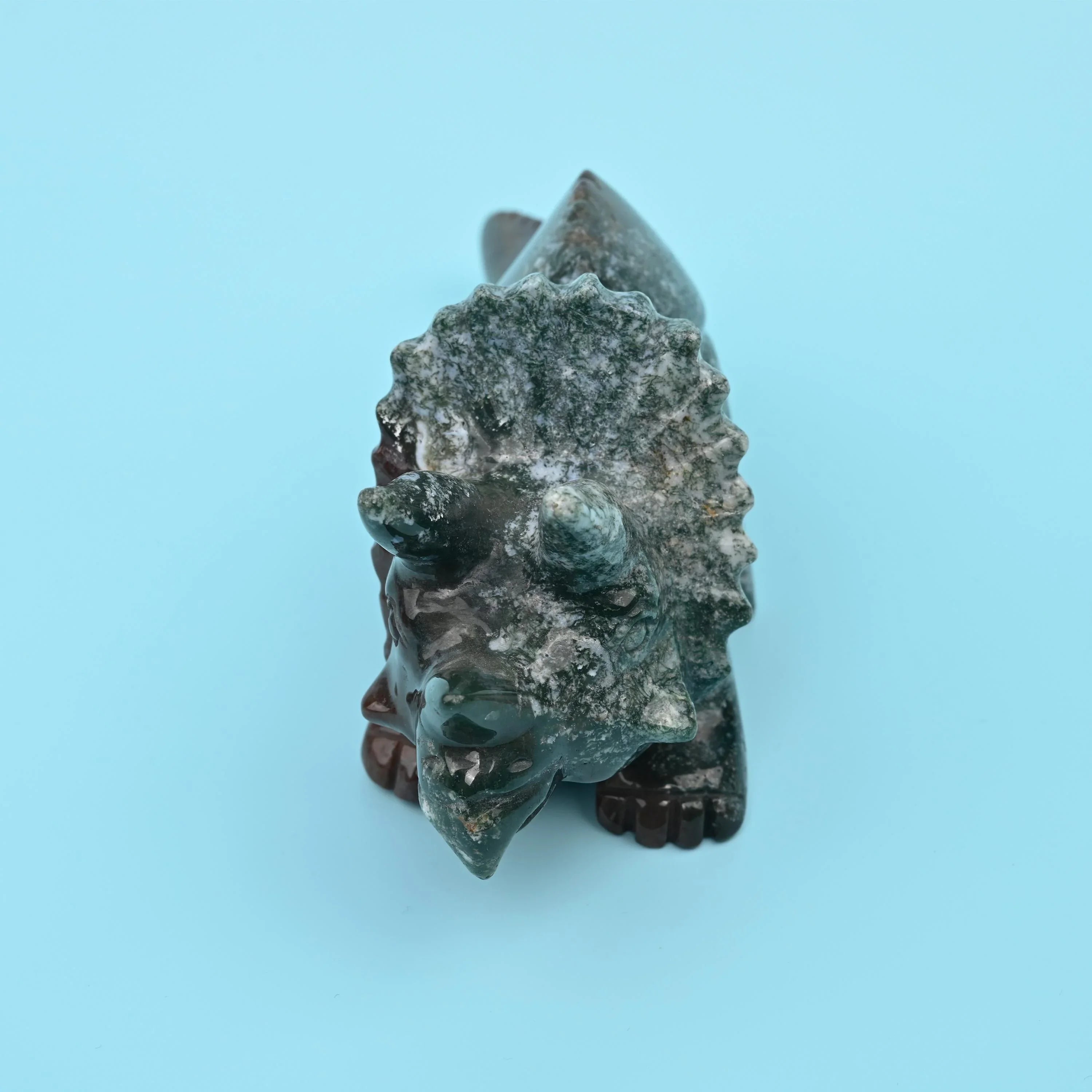 8" Natural Large Size Indian Agate Triceratops Gemstone Dinosaur Carving 1.53 lb - Mycrazycrystal