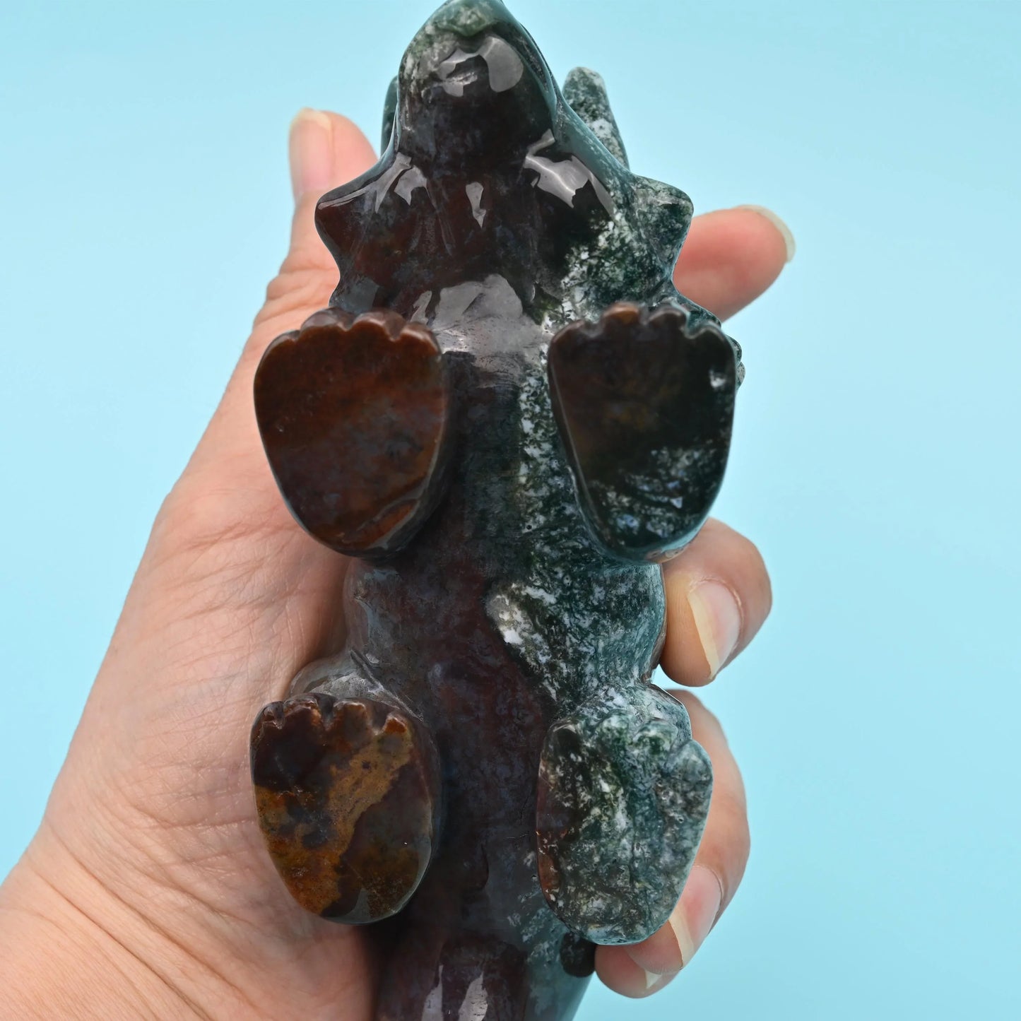 8" Natural Large Size Indian Agate Triceratops Gemstone Dinosaur Carving 1.53 lb - Mycrazycrystal