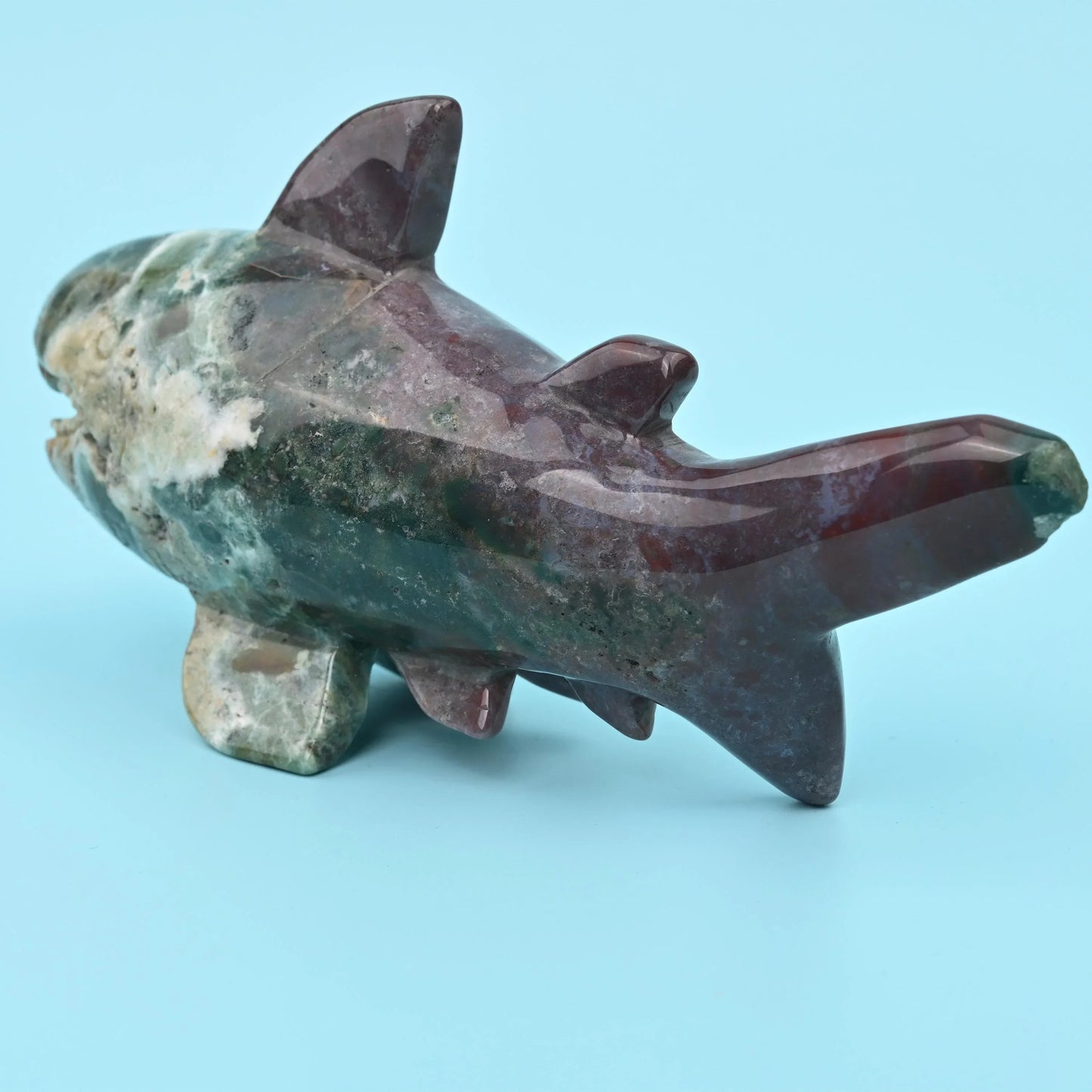 7" Natural Large Size Indian Agate Shark Gemstone Crystal Carving 1.49 lb - Mycrazycrystal