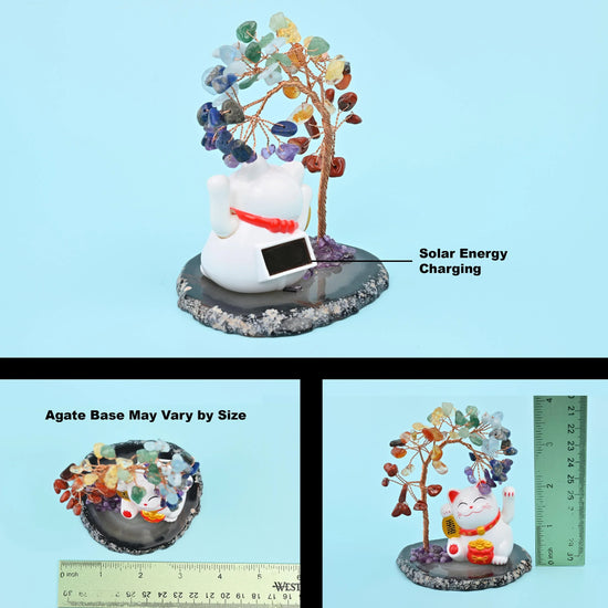 Fortune Cat Gemstone Tree, Lucky Cat Healing Crystal Tree for Home Decor with Agate Base Bottom, Gift for Everyone - Mycrazycrystal