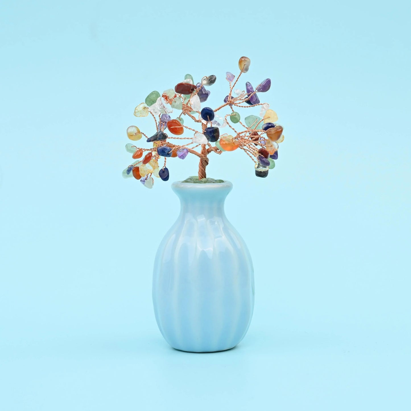 Blue Flower Pot Gemstone Tree, Copper Wire Sculpture Tree of Life, Blue Ceramic Pot Healing Crystal Tree for Home Decor, Gift for Everyone - Mycrazycrystal