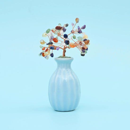 Blue Flower Pot Gemstone Tree, Copper Wire Sculpture Tree of Life, Blue Ceramic Pot Healing Crystal Tree for Home Decor, Gift for Everyone - Mycrazycrystal