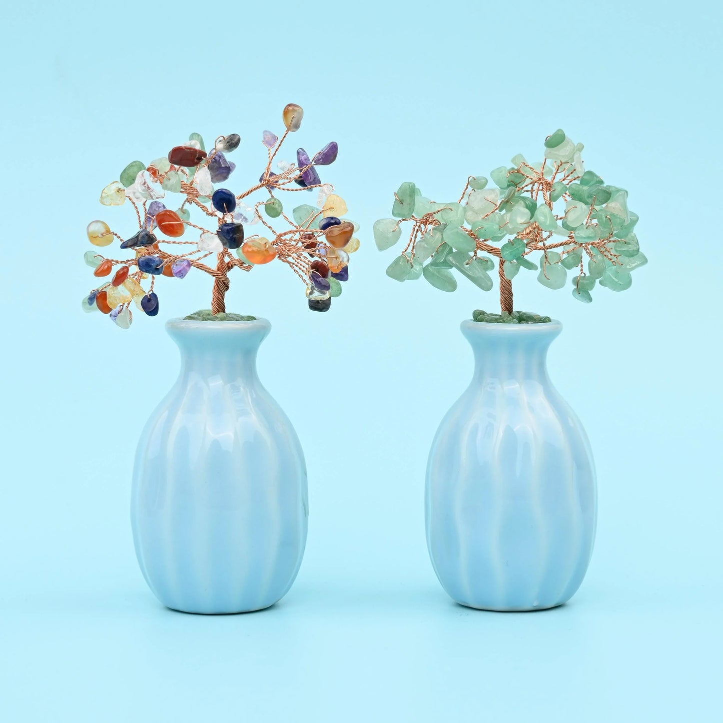 Blue Flower Pot Gemstone Tree, Copper Wire Sculpture Tree of Life, Blue Ceramic Pot Healing Crystal Tree for Home Decor, Gift for Everyone - Mycrazycrystal