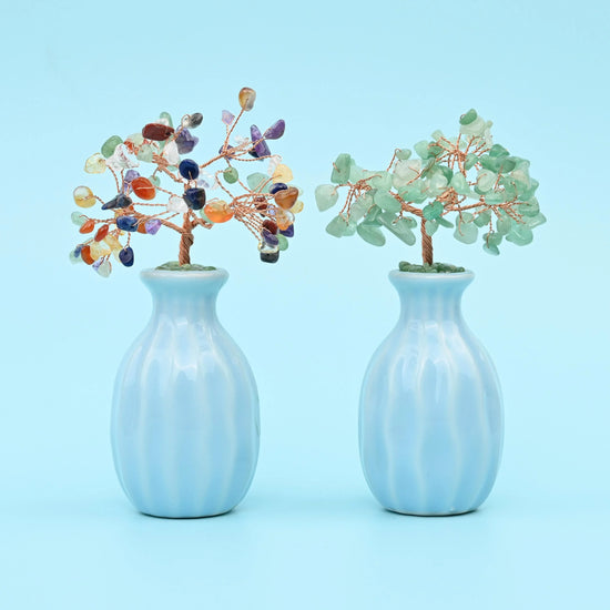 Blue Flower Pot Gemstone Tree, Copper Wire Sculpture Tree of Life, Blue Ceramic Pot Healing Crystal Tree for Home Decor, Gift for Everyone - Mycrazycrystal