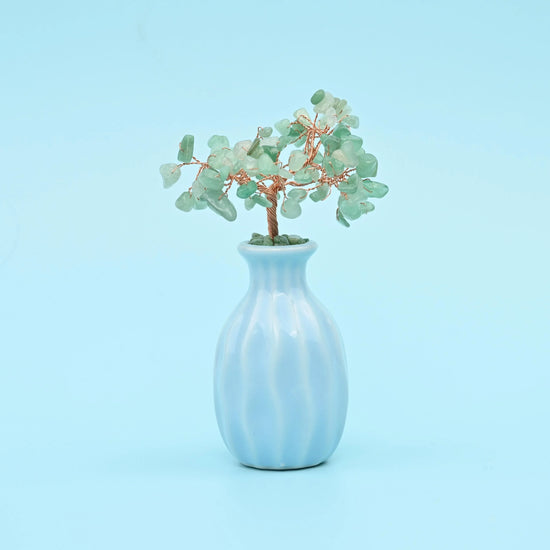 Blue Flower Pot Gemstone Tree, Copper Wire Sculpture Tree of Life, Blue Ceramic Pot Healing Crystal Tree for Home Decor, Gift for Everyone - Mycrazycrystal