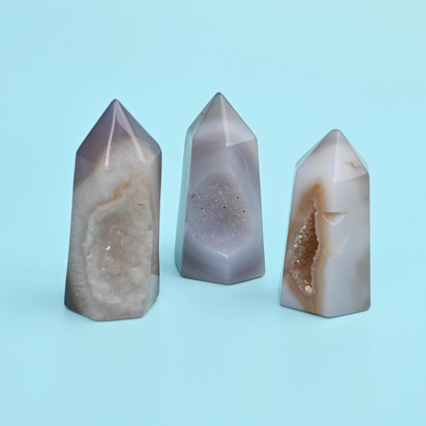 3 x Natural Agate Druzy Towers, Polished Agate Towers, Crystal Towers, Geode Crystals, Home Decor, Gift for Her - Mycrazycrystal