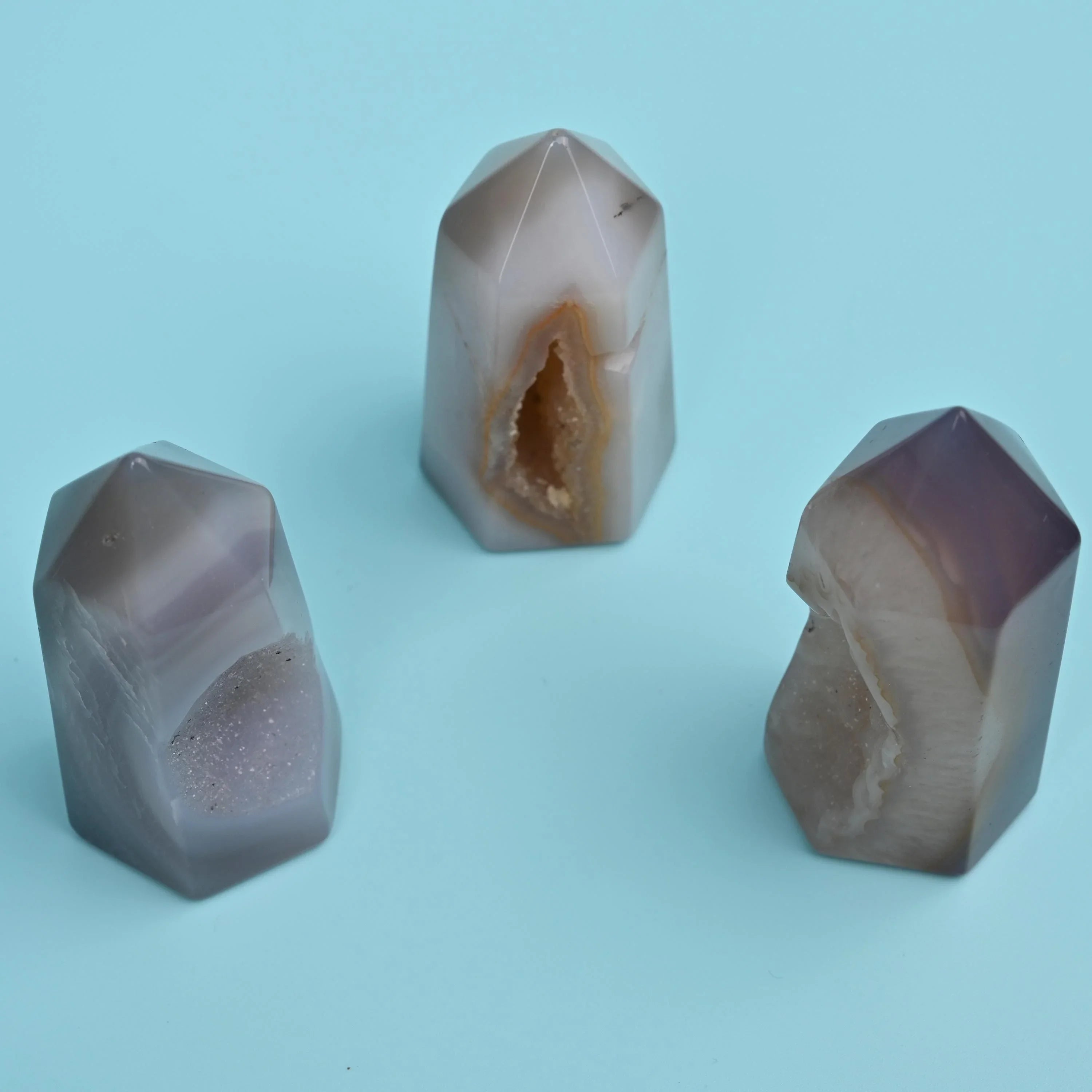 3 x Natural Agate Druzy Towers, Polished Agate Towers, Crystal Towers, Geode Crystals, Home Decor, Gift for Her - Mycrazycrystal