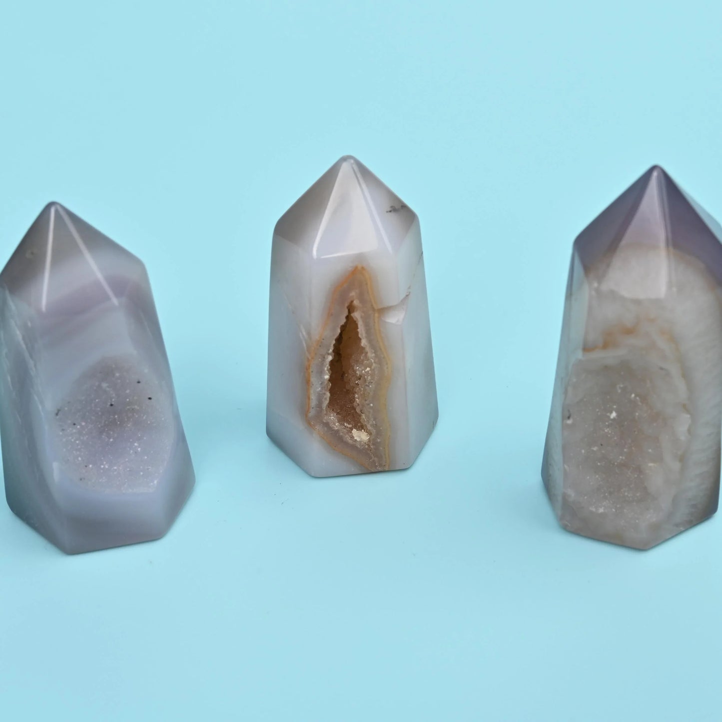 3 x Natural Agate Druzy Towers, Polished Agate Towers, Crystal Towers, Geode Crystals, Home Decor, Gift for Her - Mycrazycrystal