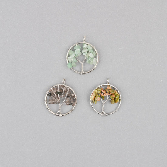 30mm Tree of Life Wire Wrapped Pendant Charm, Natural Gemstone Tree Pendant - Mycrazycrystal