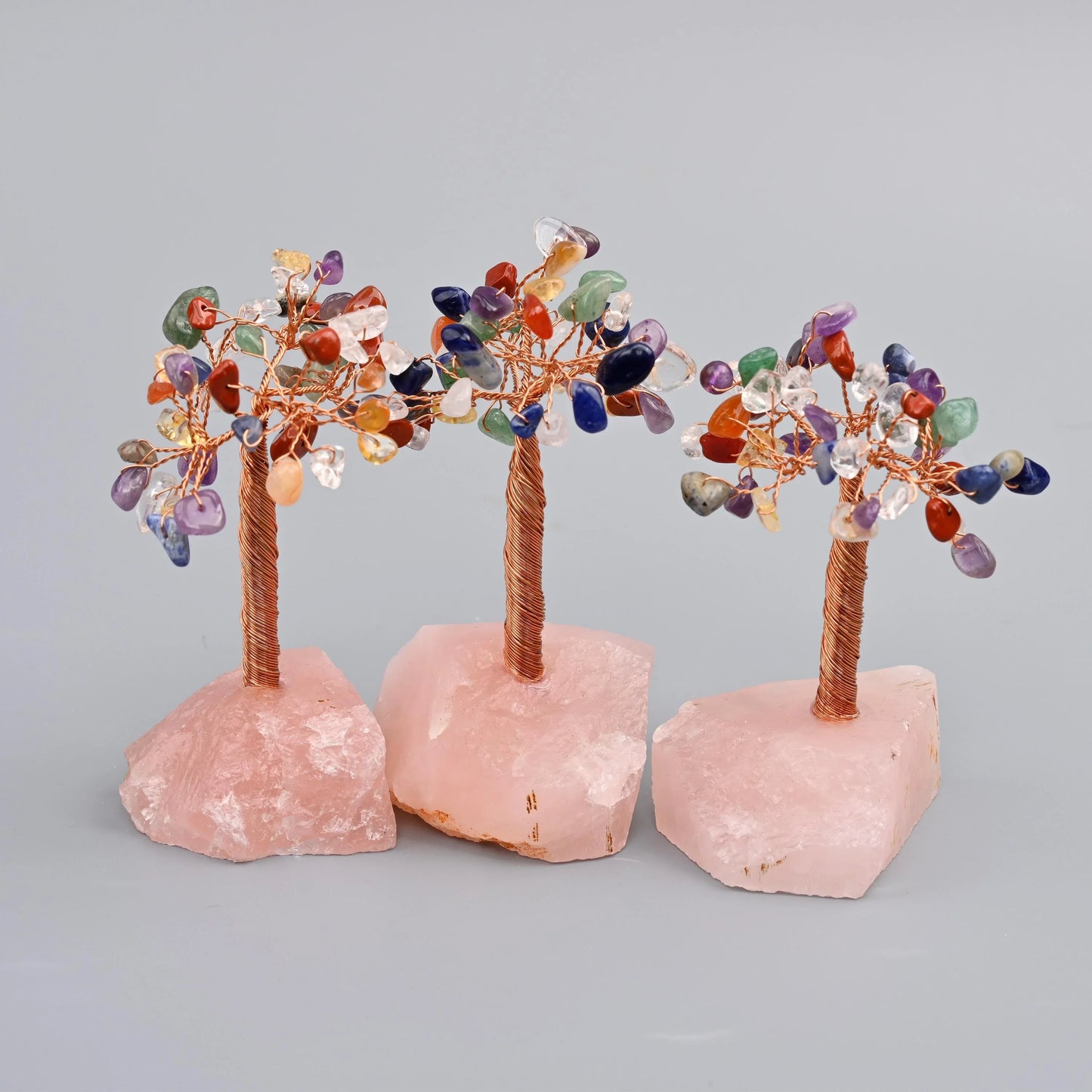 4" Nature Rose Quartz Base Gemstone Tree, Copper Wire Sculpture Tree of Life, Rough Rose Quartz Base Healing Crystal Tree for Home Decor - Mycrazycrystal