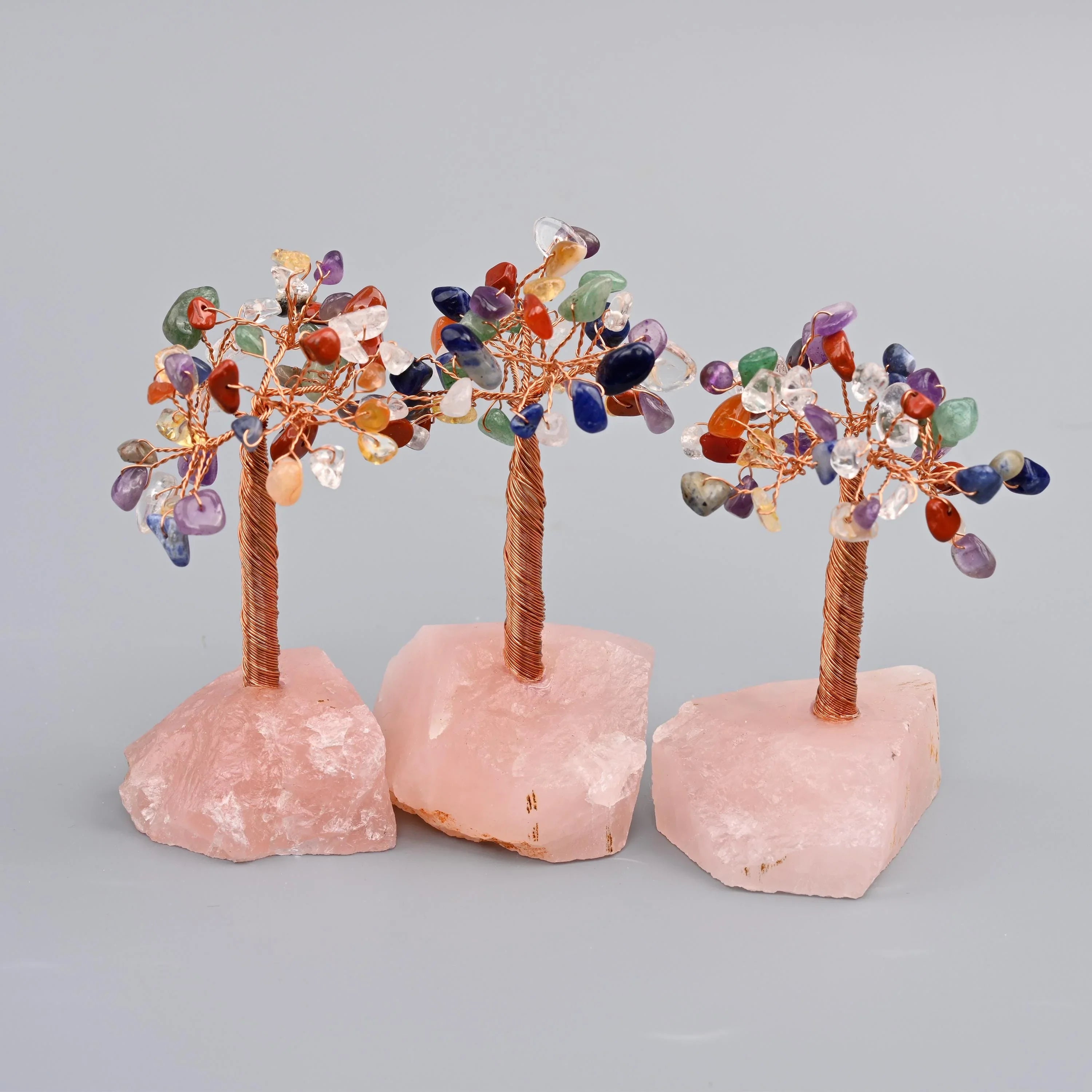 4" Nature Rose Quartz Base Gemstone Tree, Copper Wire Sculpture Tree of Life, Rough Rose Quartz Base Healing Crystal Tree for Home Decor - Mycrazycrystal