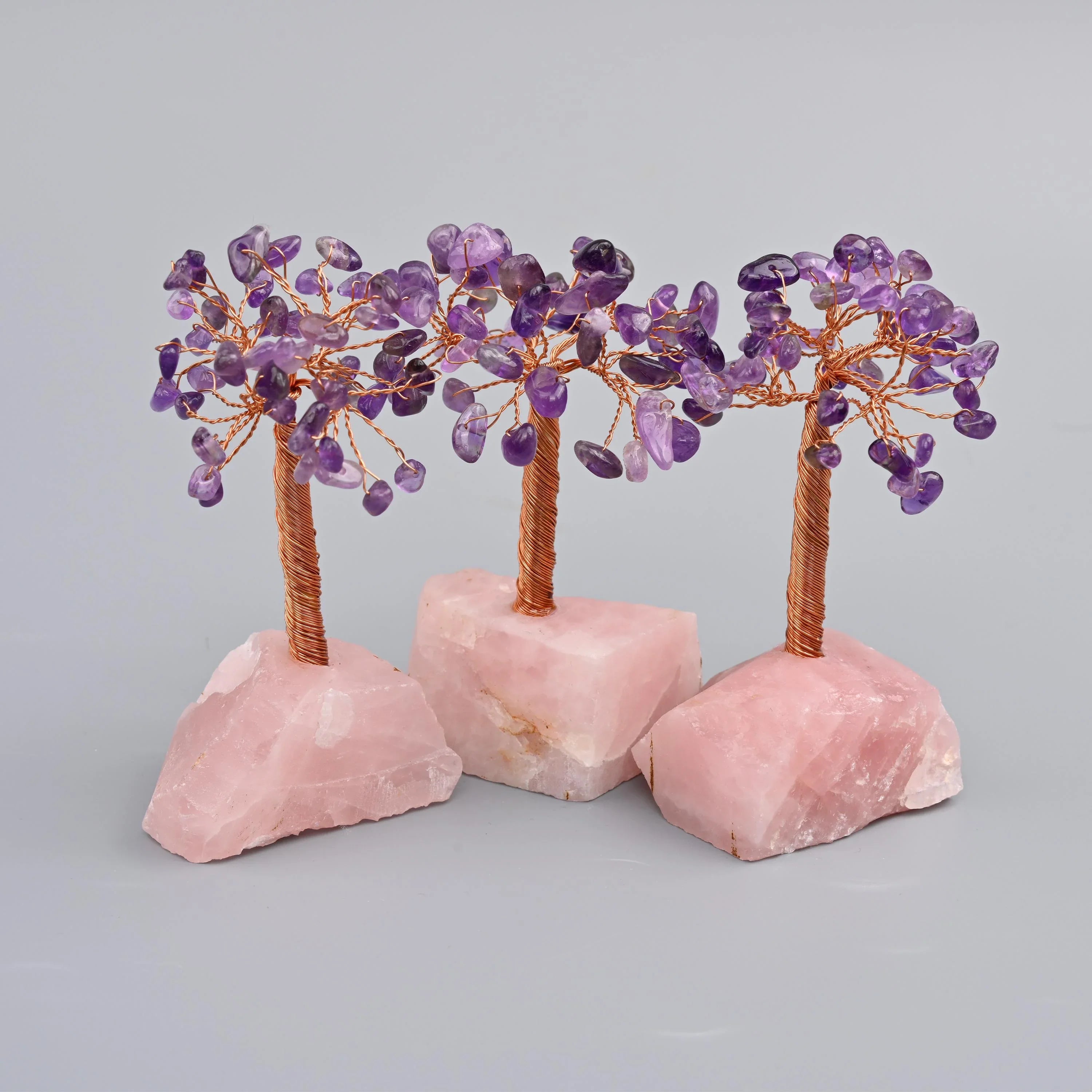 4" Nature Rose Quartz Base Gemstone Tree, Copper Wire Sculpture Tree of Life, Rough Rose Quartz Base Healing Crystal Tree for Home Decor - Mycrazycrystal