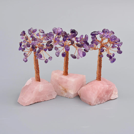 4" Nature Rose Quartz Base Gemstone Tree, Copper Wire Sculpture Tree of Life, Rough Rose Quartz Base Healing Crystal Tree for Home Decor - Mycrazycrystal