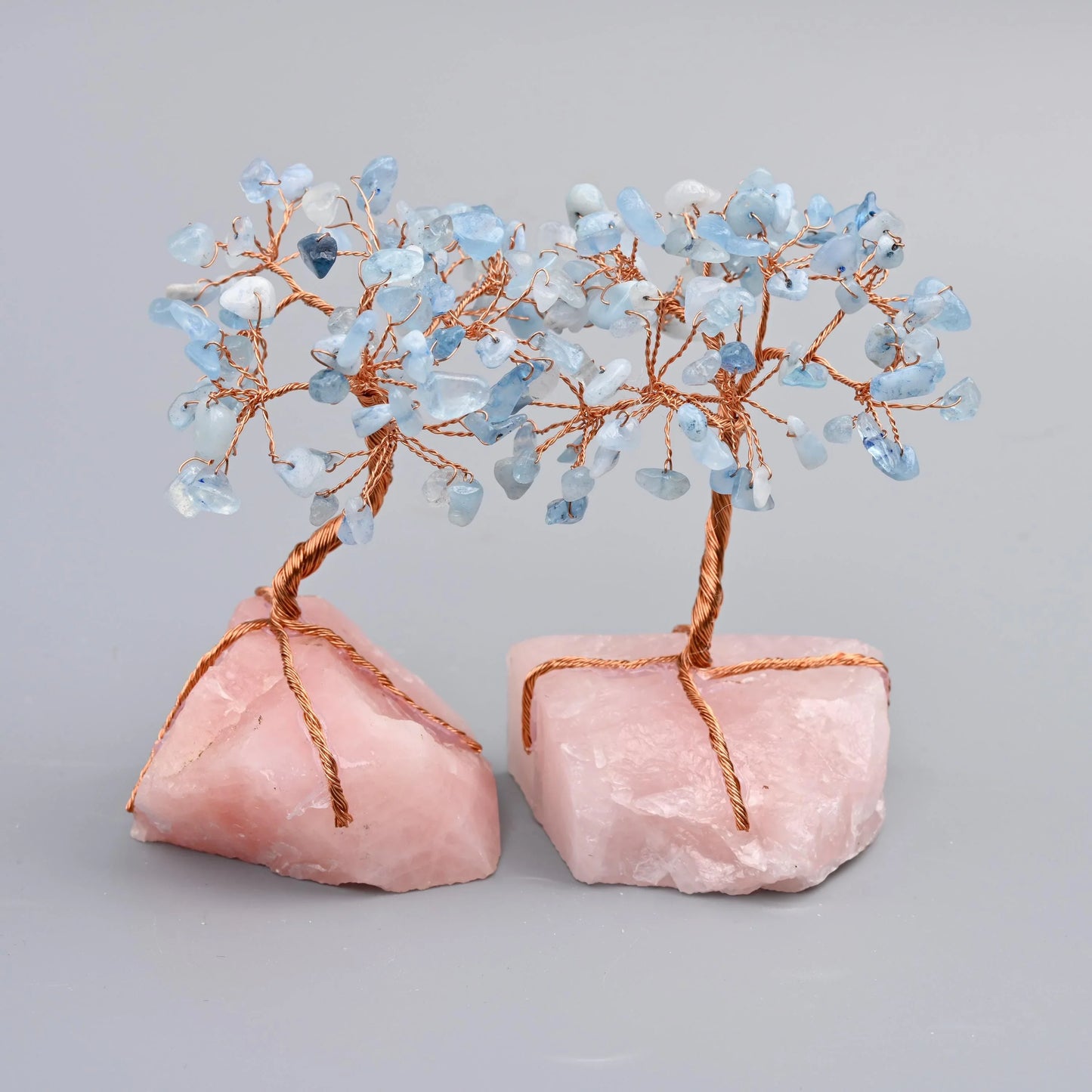 5" Nature Rose Quartz Base Gemstone Tree, Copper Wire Sculpture Tree of Life, Rough Rose Quartz Base Healing Crystal Tree for Home Decor - Mycrazycrystal