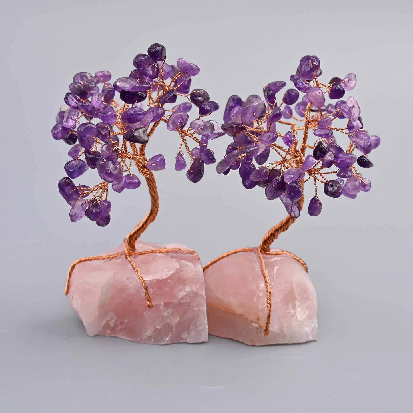5" Nature Rose Quartz Base Gemstone Tree, Copper Wire Sculpture Tree of Life, Rough Rose Quartz Base Healing Crystal Tree for Home Decor - Mycrazycrystal
