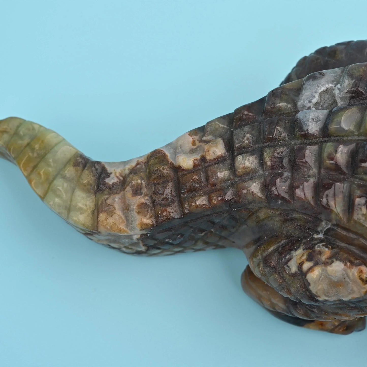 9" Natural Large Size Indian Agate Alligator Gemstone Crocodile Carving 2.2 lb - Mycrazycrystal