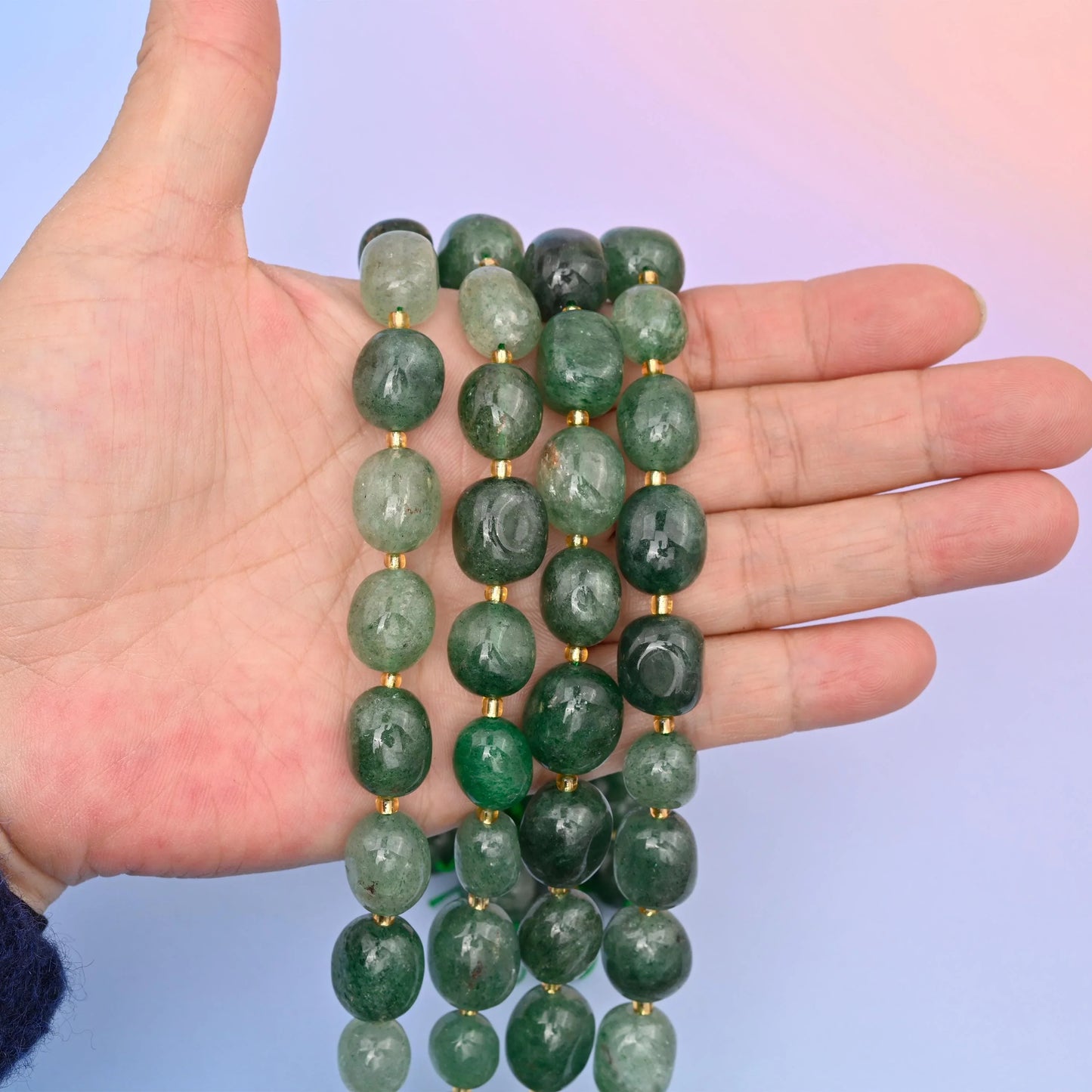 Natural Green Strawberry Quartz Oval Gemstone Beads, Size 10-17mm Green Strawberry Nugget, DIY Jewelry Making Beads, 15.5 Inches Per Strand - Mycrazycrystal