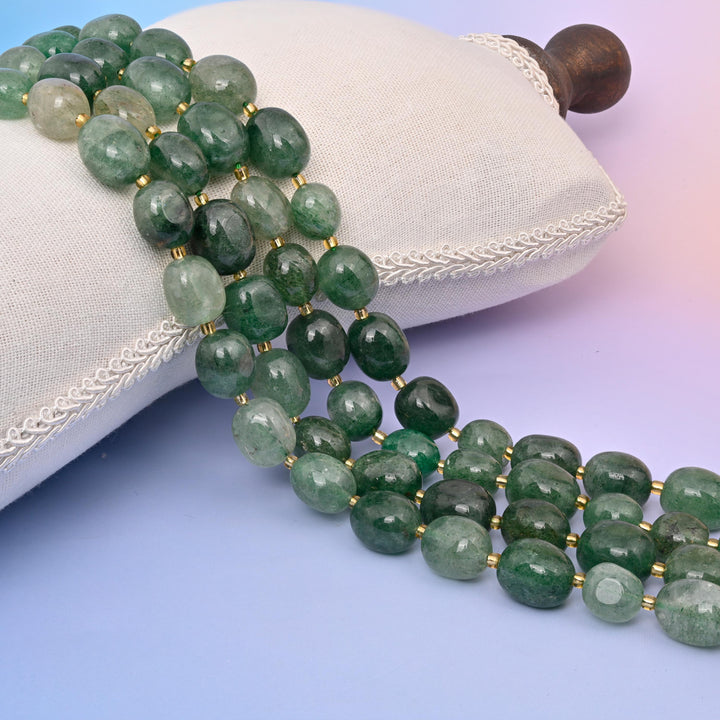 Natural Green Strawberry Quartz Oval Gemstone Beads, Size 10-17mm Green Strawberry Nugget, DIY Jewelry Making Beads, 15.5 Inches Per Strand