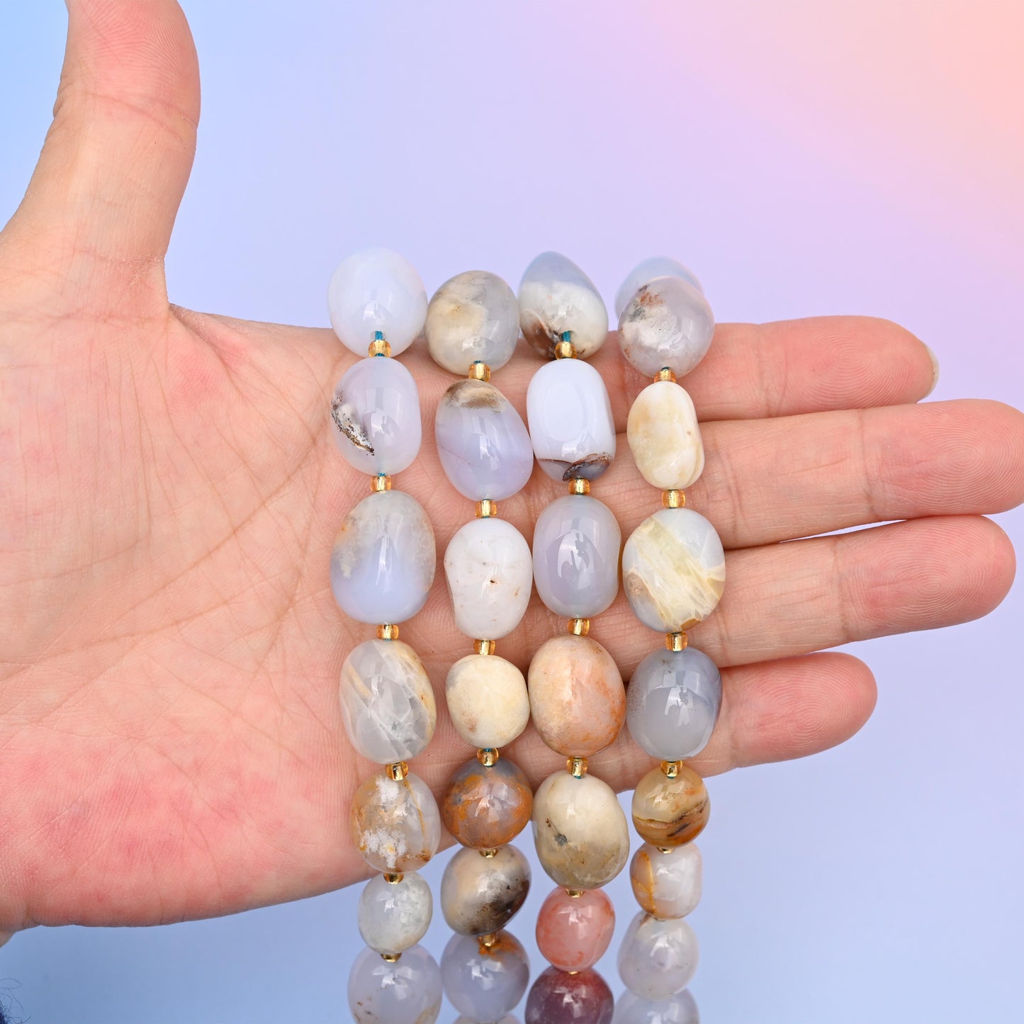 Natural Blue Lace Agate Oval Gemstone Beads, Size 10-17mm Blue Lace Agate Nugget Beads, DIY Jewelry Making Beads, 15.5 Inches Per Strand