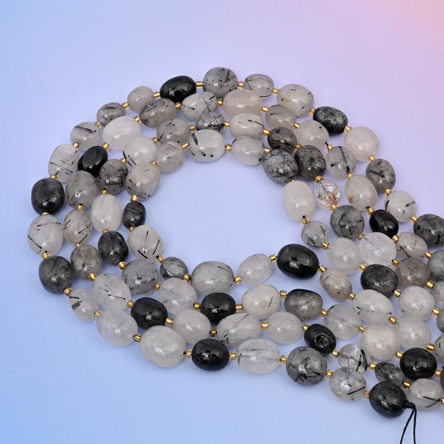 Natural Black Rutilated Quartz Oval Gemstone Beads, Size 10-17mm Black Rutilated Beads, DIY Jewelry Making Beads, 15.5 Inches Per Strand