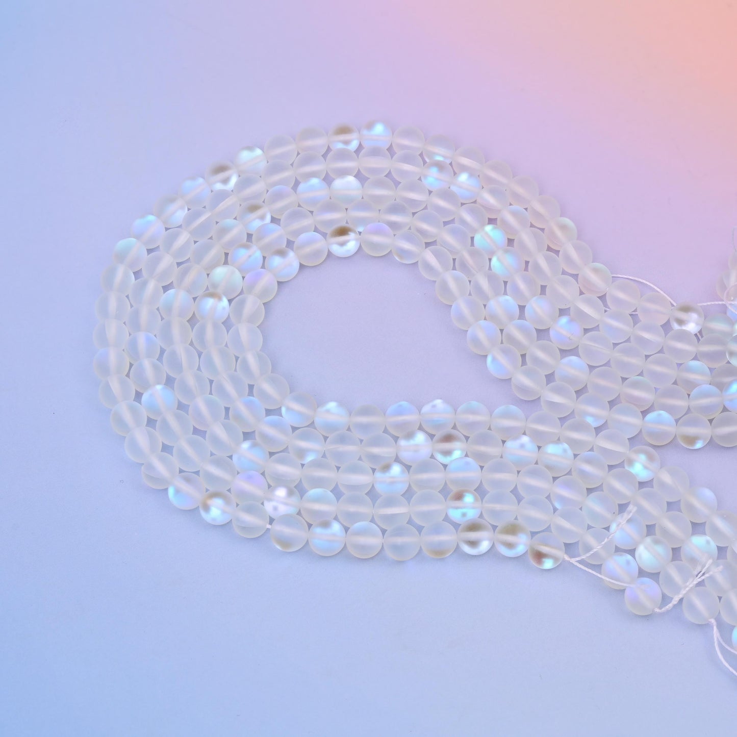 Clear Mystic Aura Mermaid Glass Bead, Matte Mermaid Round Beads, 6mm 8mm Available, 15&quot; per Strand