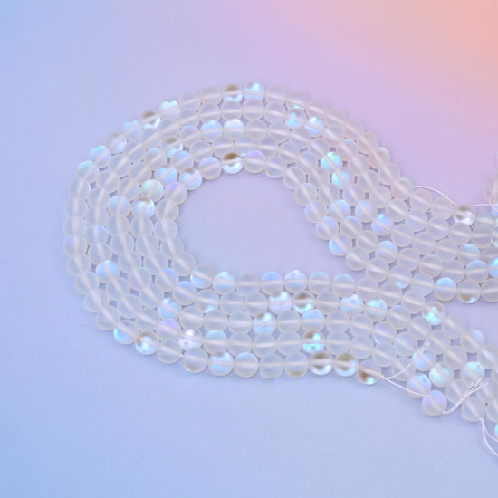 Clear Mystic Aura Mermaid Glass Bead, Matte Mermaid Round Beads, 6mm 8mm Available, 15&quot; per Strand