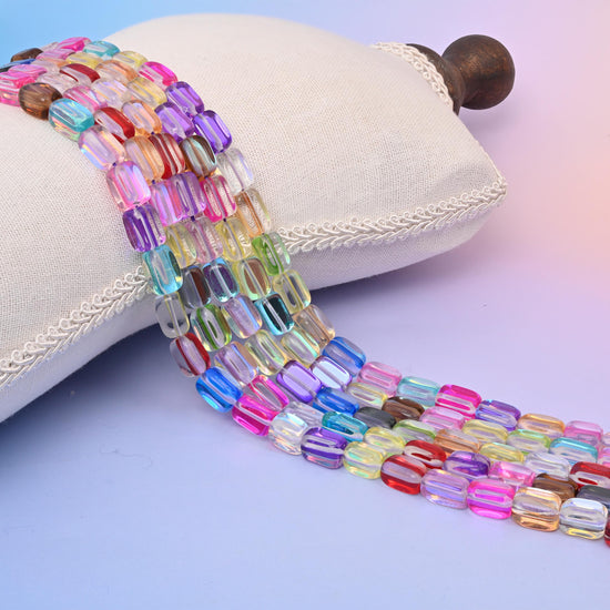Shinning Rainbow Rectangle Glass Bead, Aura Rainbow Tube Glass Beads, Size 10-12mm, 15" per Strand