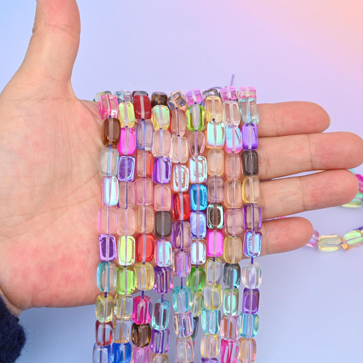 Shinning Rainbow Rectangle Glass Bead, Aura Rainbow Tube Glass Beads, Size 10-12mm, 15" per Strand