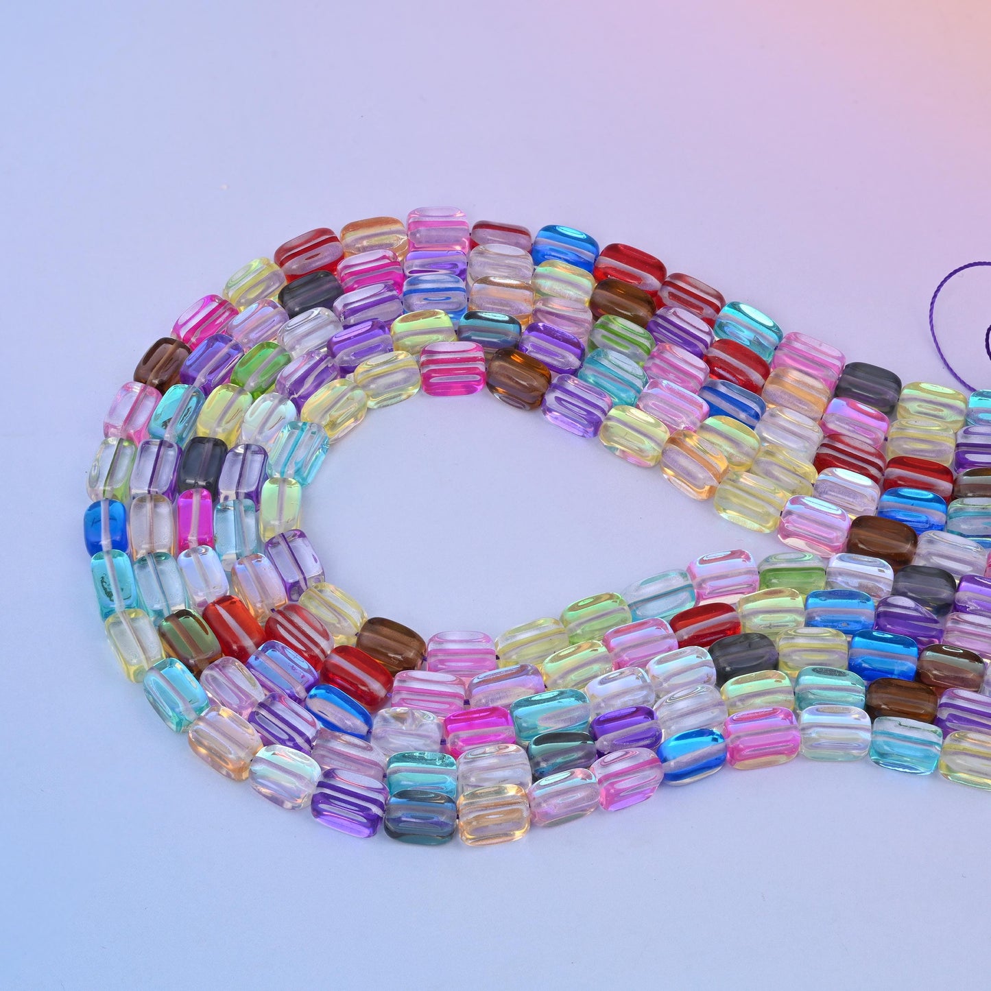 Shinning Rainbow Rectangle Glass Bead, Aura Rainbow Tube Glass Beads, Size 10-12mm, 15" per Strand