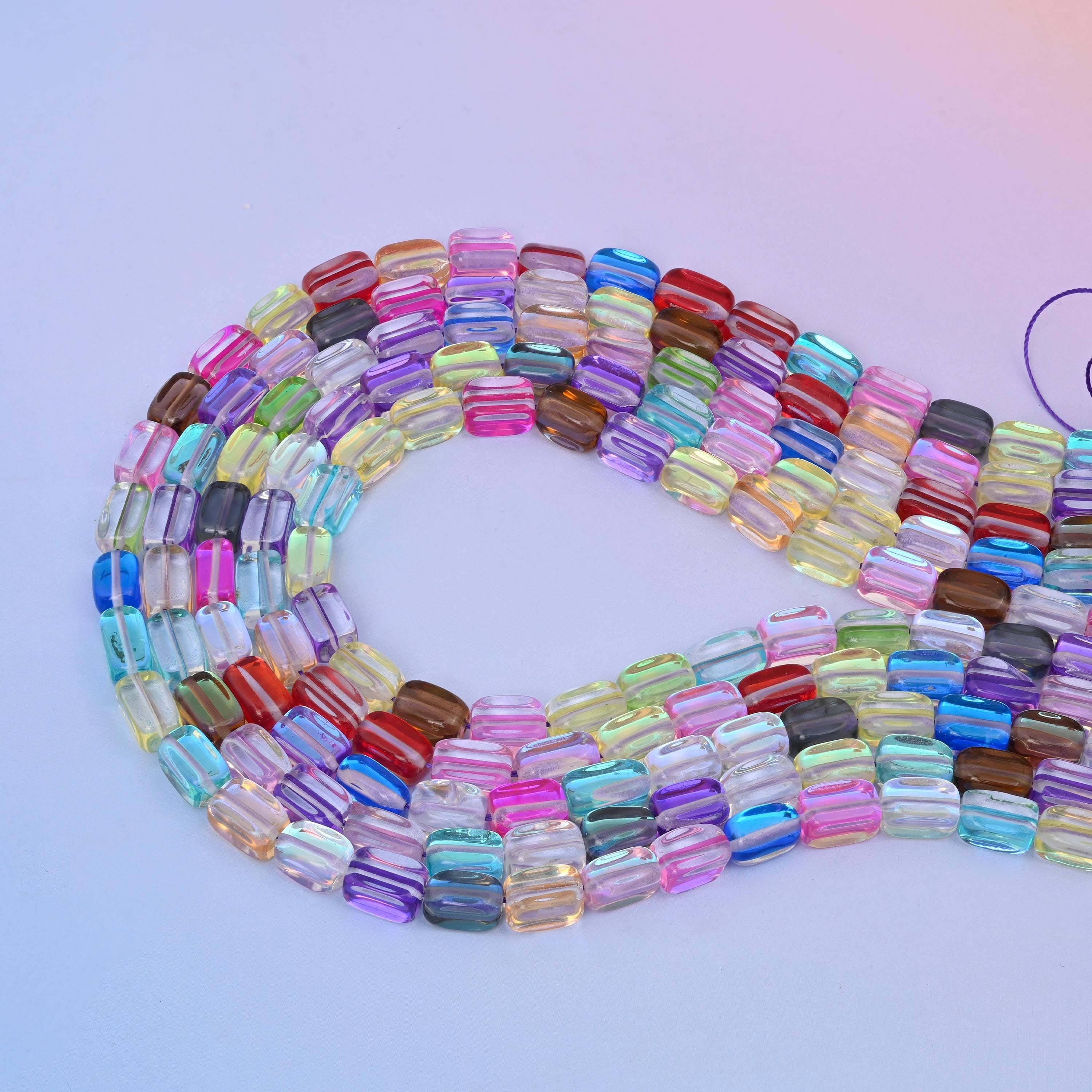 Shinning Rainbow Rectangle Glass Bead, Aura Rainbow Tube Glass Beads, Size 10-12mm, 15" per Strand