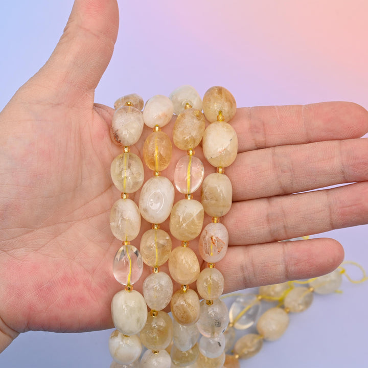 Natural Yellow Citrine Oval Gemstone Beads, Size 10-17mm Yellow Citrine Nugget Beads, DIY Jewelry Making Beads, 15.5 Inches Per Strand