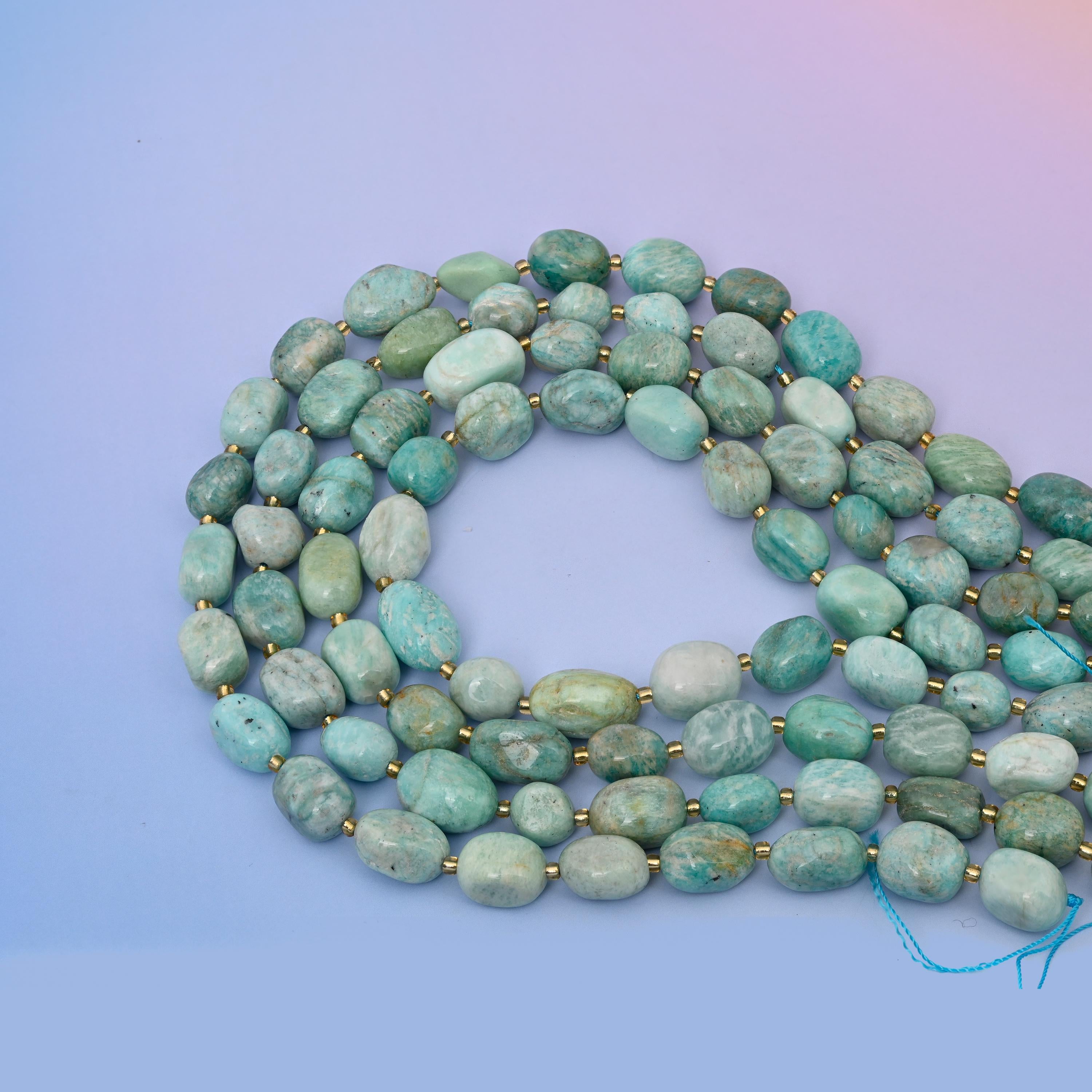 Natural Blue Amazonite Oval Gemstone Beads, Size 10-17mm Amazonite Nugget Beads, DIY Jewelry Making Beads, 15.5 Inches Per Strand