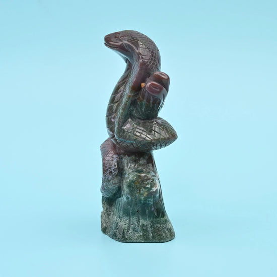 5.7" Natural Large Size Indian Agate Cobra Gemstone Snake Carving 1.6 lb - Mycrazycrystal