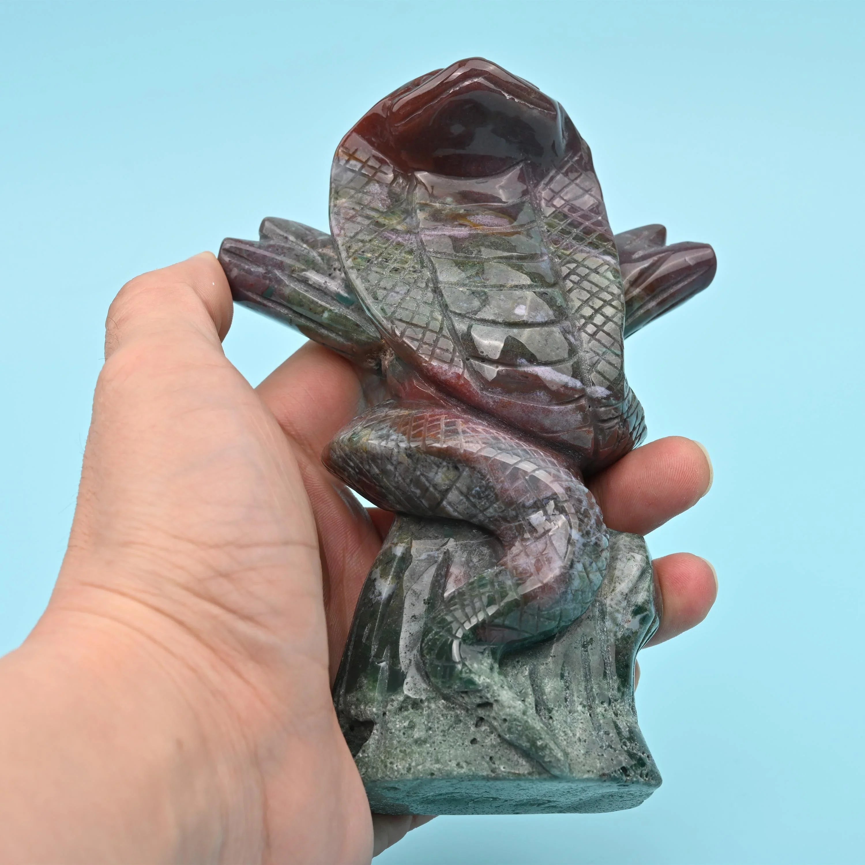 5.7" Natural Large Size Indian Agate Cobra Gemstone Snake Carving 1.6 lb - Mycrazycrystal