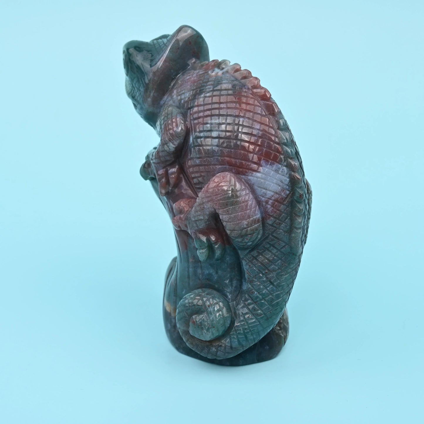 5" Natural Large Size Indian Agate Chameleon Gemstone Lizard Carving 1.97 lb - Mycrazycrystal