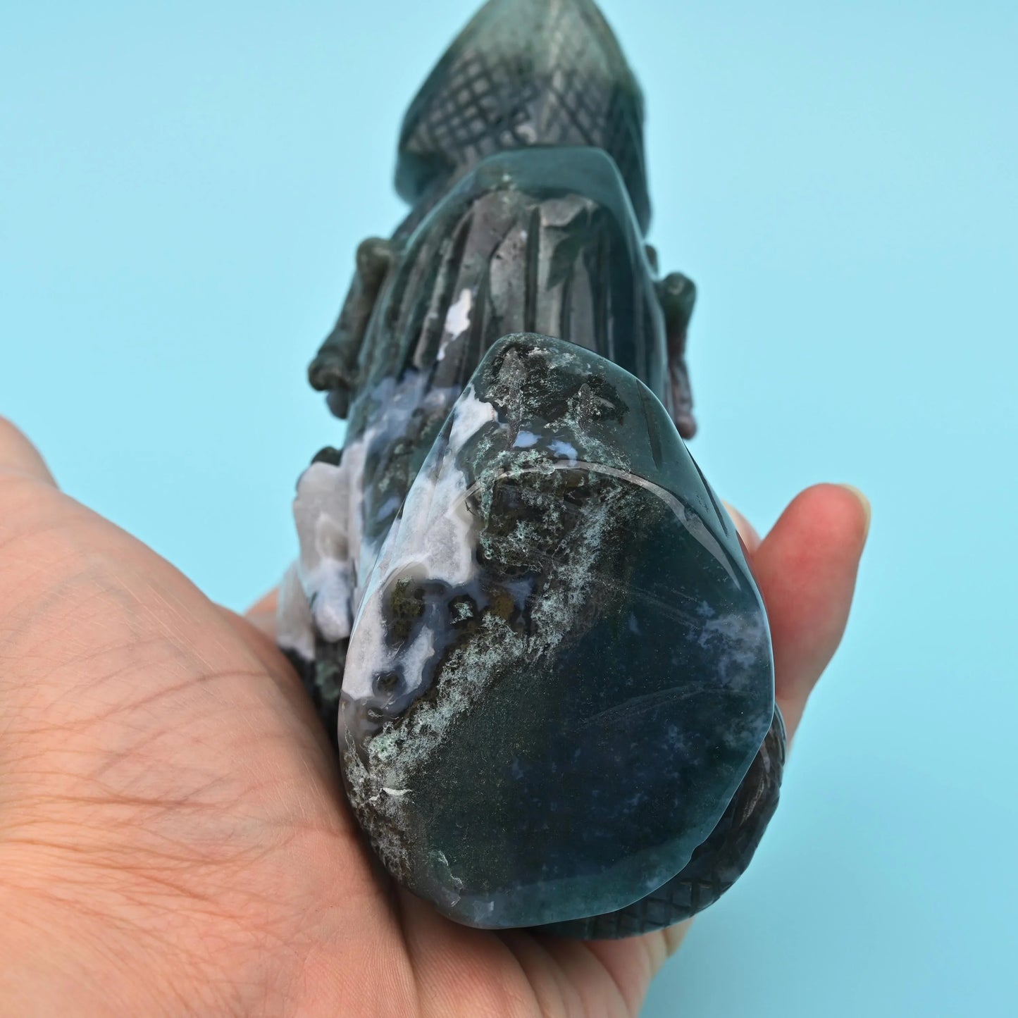 5" Natural Large Size Indian Agate Chameleon Gemstone Lizard Carving 1.97 lb - Mycrazycrystal