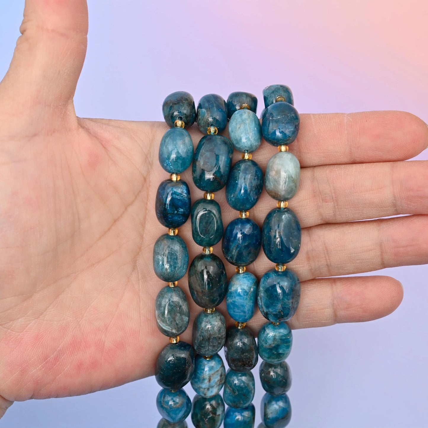 Natural Blue Apatite Oval Gemstone Beads, Between Size 10-17mm Blue Apatite Nugget Beads, DIY Jewelry Making Beads, 15.5 Inches Per Strand - Mycrazycrystal