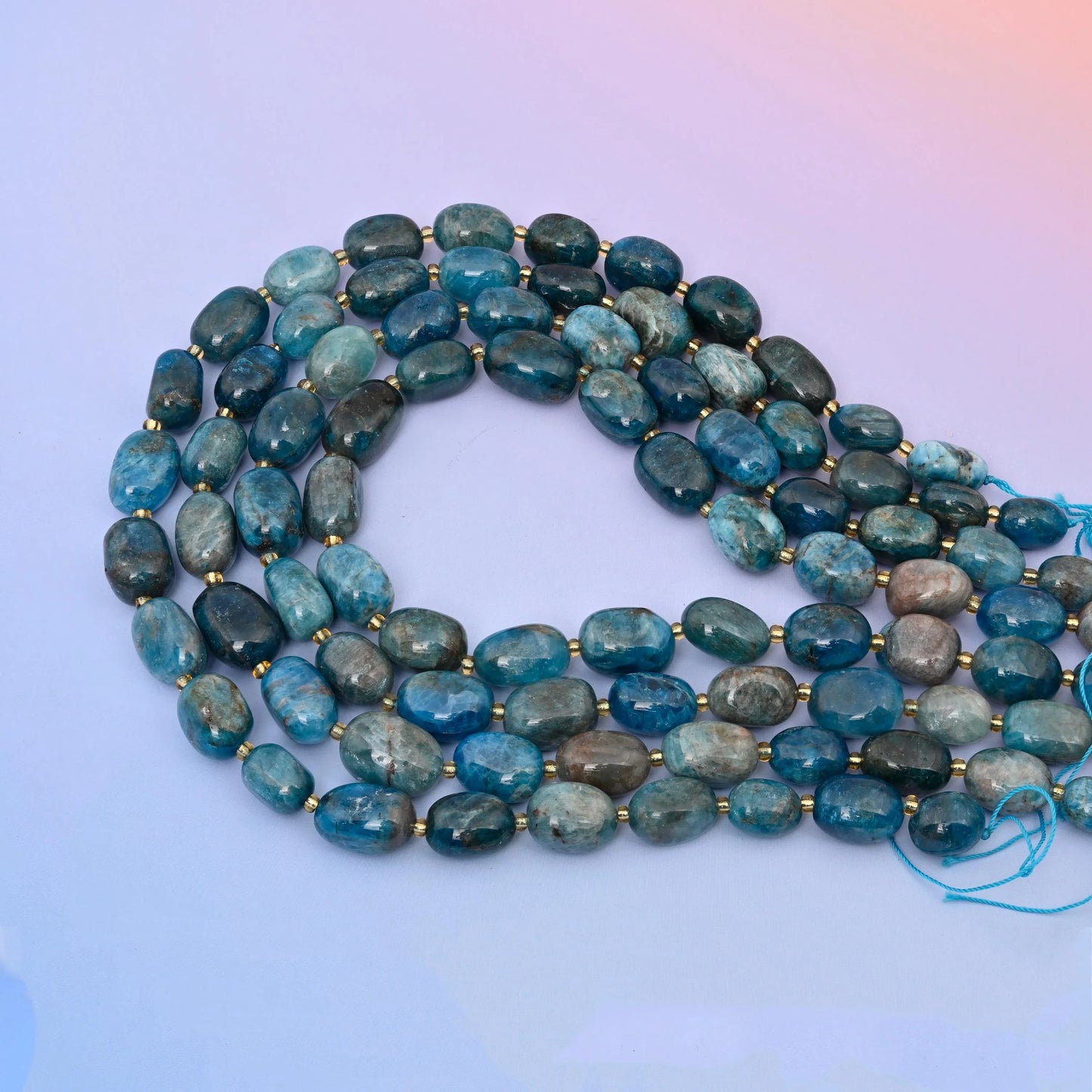 Natural Blue Apatite Oval Gemstone Beads, Between Size 10-17mm Blue Apatite Nugget Beads, DIY Jewelry Making Beads, 15.5 Inches Per Strand - Mycrazycrystal